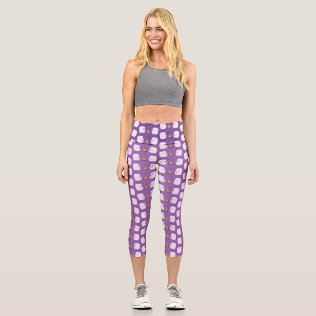 Niedliche rosa Marshmallows im Cartoon des Lagerfe Capri Leggings (Vorderseite)