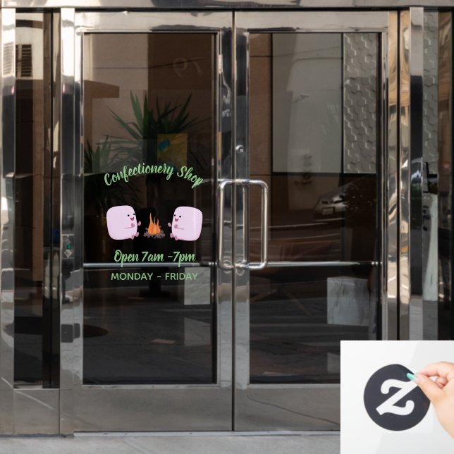 Niedliche rosa Marshmallows im Cartoon des Lagerfe Fensteraufkleber (Büro Tür)