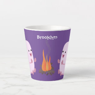 Niedliche rosa Marshmallows im Cartoon des Lagerfe Milchtasse