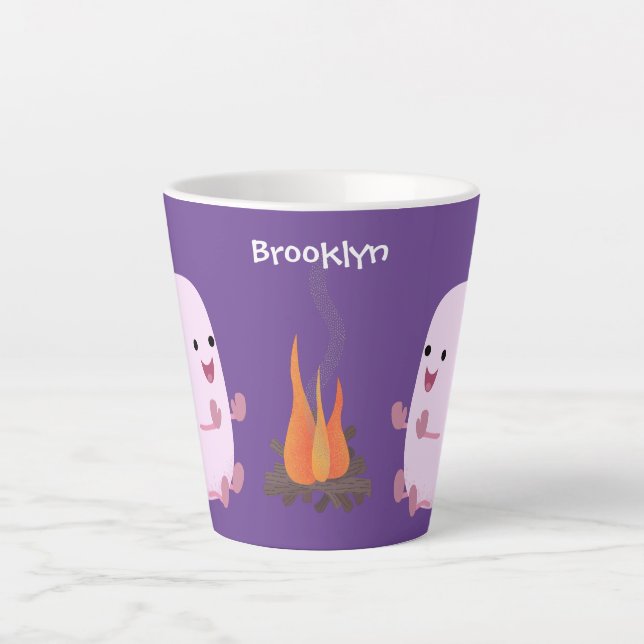 Niedliche rosa Marshmallows im Cartoon des Lagerfe Milchtasse (Vorderseite)