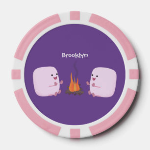 Niedliche rosa Marshmallows im Cartoon des Lagerfe Pokerchips
