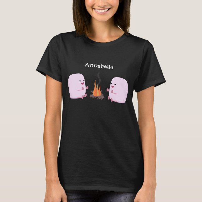 Niedliche rosa Marshmallows im Cartoon des Lagerfe T-Shirt (Vorderseite)