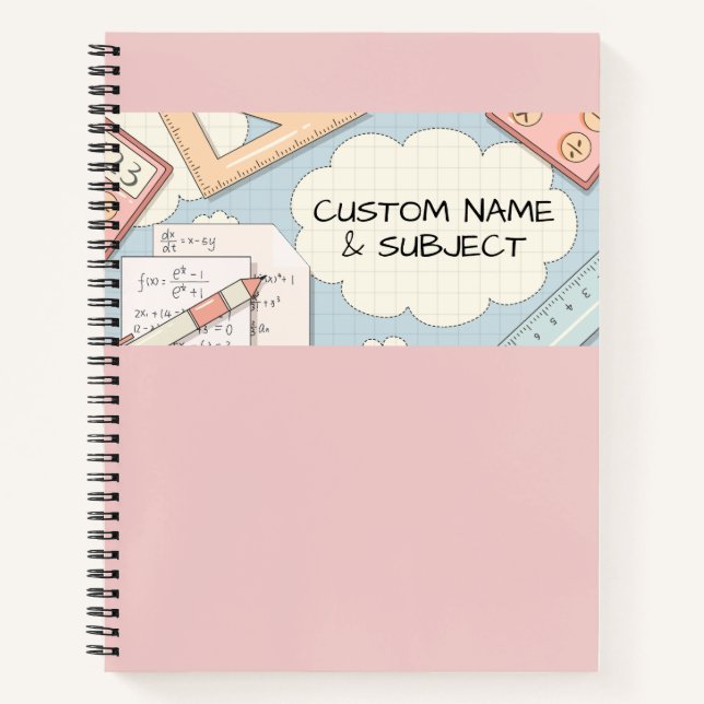 Niedliche rosa Math Tools Graphic Spiral Notebook Notizbuch (Vorderseite)