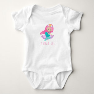 Niedliche Rosa Meerjungfrau Mädchen Muschel Baby Strampler