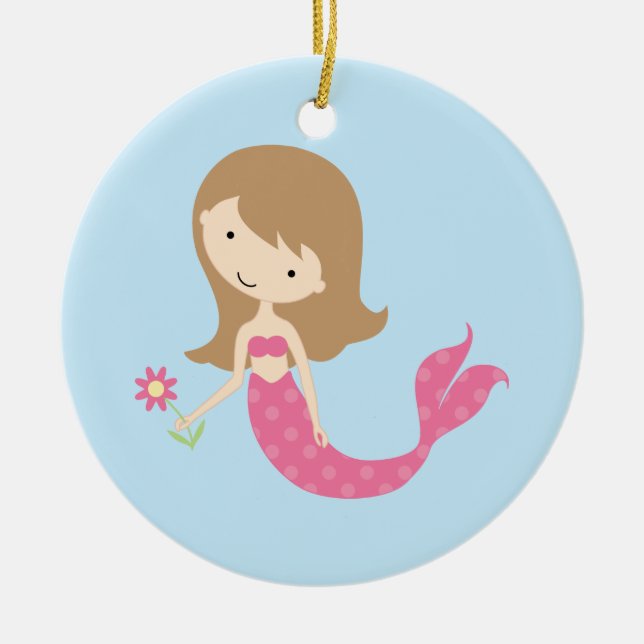 Niedliche rosa Meerjungfrau-Verzierung KRW Keramik Ornament (Vorne)