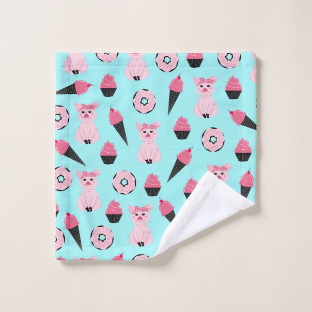 Niedliche Rosa Minze Piggy Donut Ice Creme Cone Mu Waschlappen (Waschlappen)