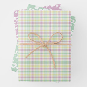 Niedliche rosa Minzgrün Streifen Karo Herz Muster Geschenkpapier Set