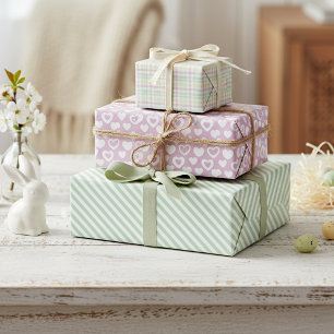 Niedliche rosa Minzgrün Streifen Karo Herz Muster Geschenkpapier Set