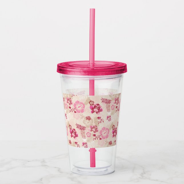 Niedliche rosa moderne Blume Muster High Top Turns Acryltrinkbecher (Vorderseite)