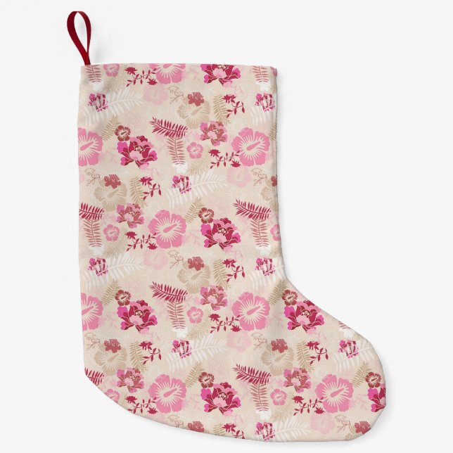Niedliche rosa moderne Blume Muster High Top Turns Kleiner Weihnachtsstrumpf (Vorderseite)