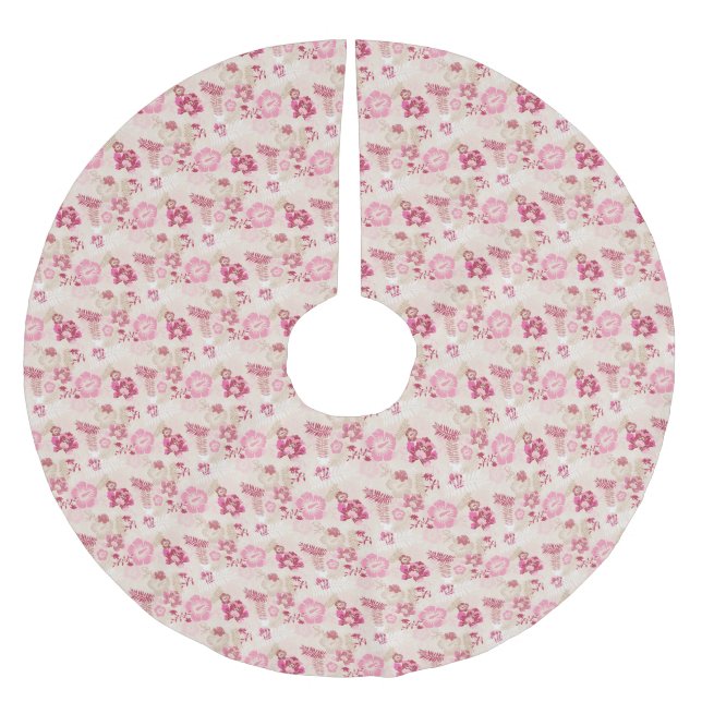 Niedliche rosa moderne Blume Muster High Top Turns Polyester Weihnachtsbaumdecke (Vorderseite)