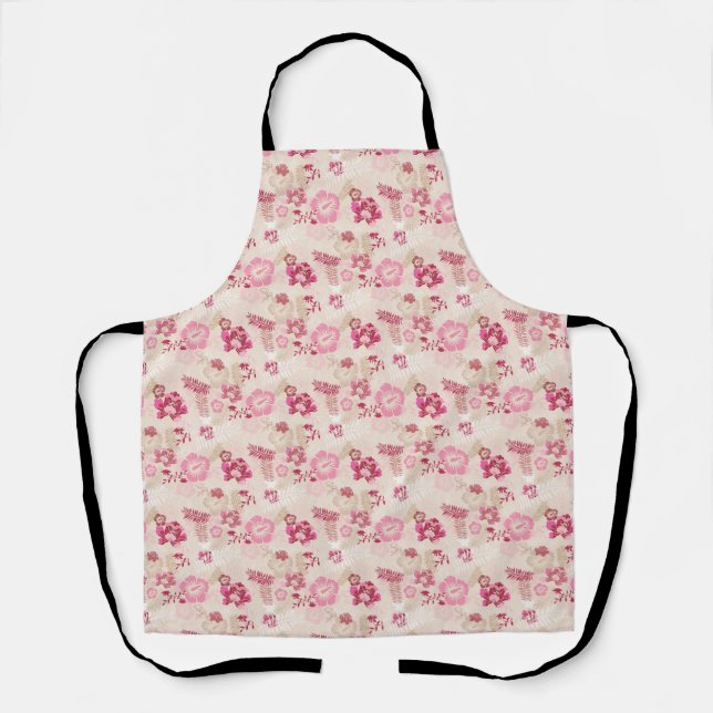 Niedliche rosa moderne Blume Muster High Top Turns Schürze (Vorderseite)