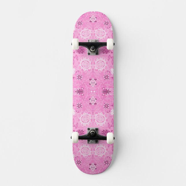 Niedliche rosa moderne Blume Skateboard (Vorderseite)