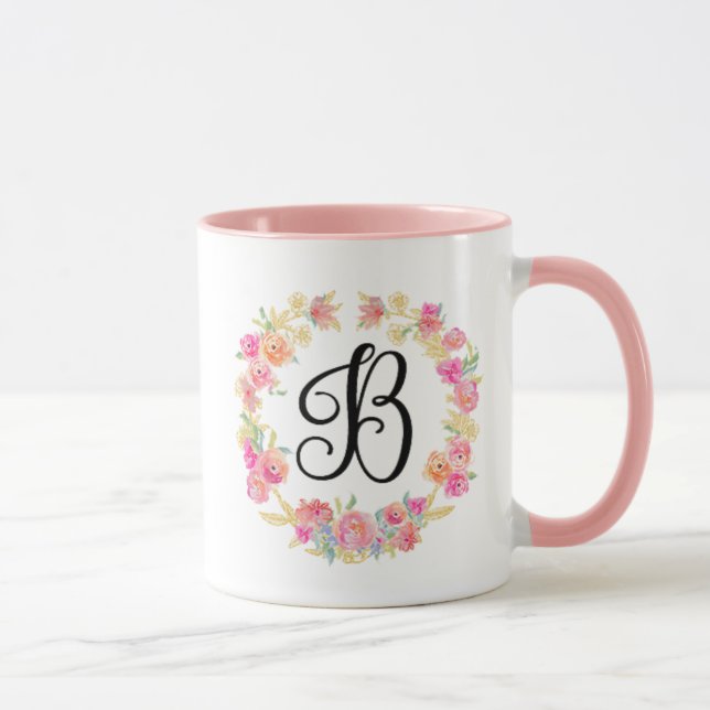 Niedliche rosa Monogramm (B) Blume Tasse (Rechts)