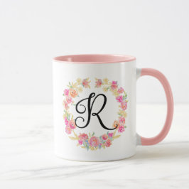 Niedliche rosa Monogramm (R)-Blume Tasse