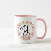 Niedliche rosa Monogramm (Y) Blume Tasse