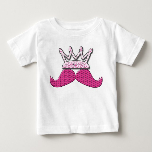 Niedliche Rosa Mustache gedruckte Perlen Krone Baby T-shirt (Vorderseite)