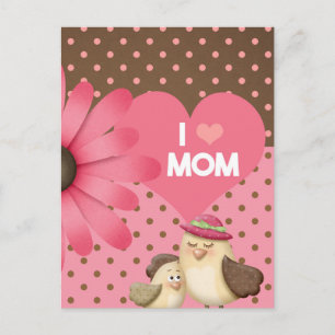 Niedliche Rosa Mutter & Kind Birdie Flora Mutterta Feiertagspostkarte