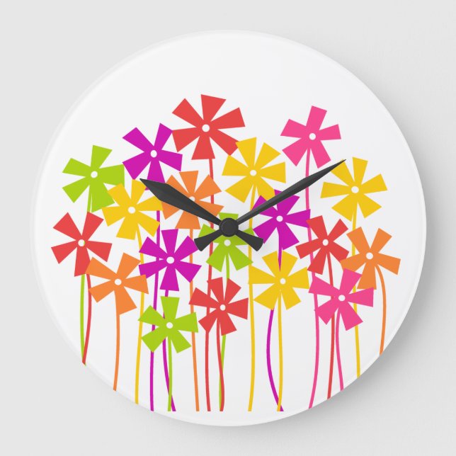 Niedliche, rosa orangefarbene Blume zeichnend Große Wanduhr (Vorderseite)