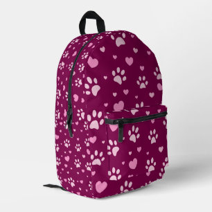 Niedliche rosa Paw Print and Heart Pattern Backpac Bedruckter Rucksack