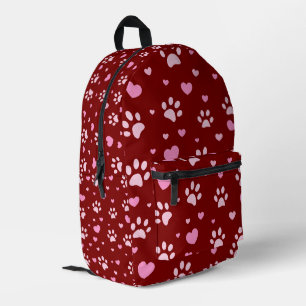 Niedliche rosa Paw Print and Heart Pattern Backpac Bedruckter Rucksack