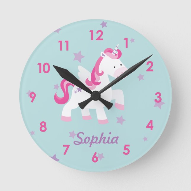 Niedliche rosa personalisierte magische runde wanduhr (Vorderseite)