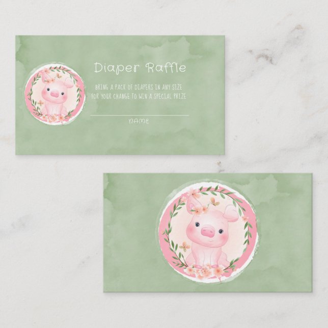Niedliche Rosa Pig Grüne Wreath Diaper Raffle Visitenkarte (Vorne/Hinten)