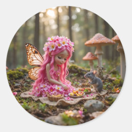 Niedliche rosa Pixel und Maus-Picnic Runder Aufkleber