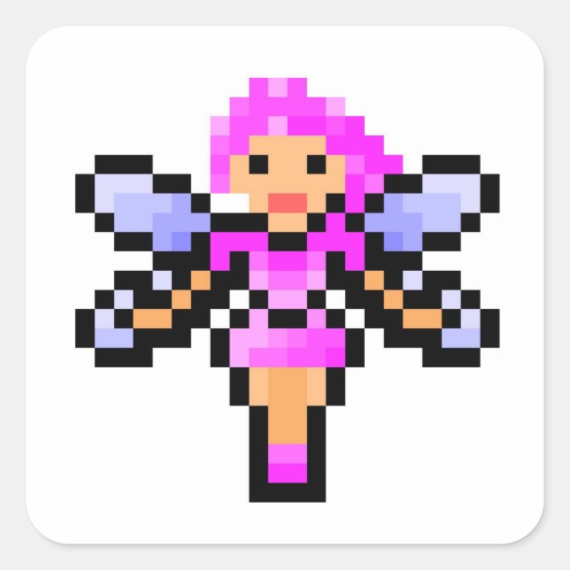 Niedliche Rosa-Pixelkunst-Fee Quadratischer Aufkleber (Vorderseite)