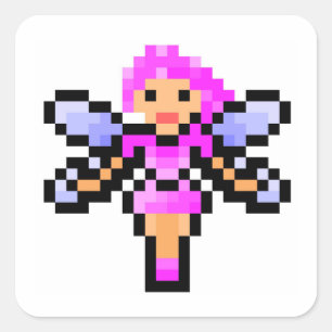 Niedliche rosa Pixelkunstfee Quadratischer Aufkleber