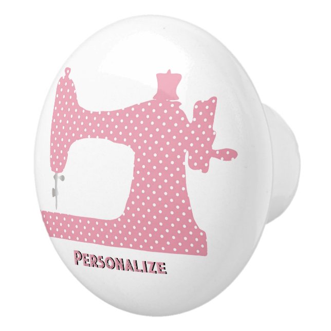 Niedliche rosa Polka Dots Nähmaschine personalisie Keramikknauf (Rechts)