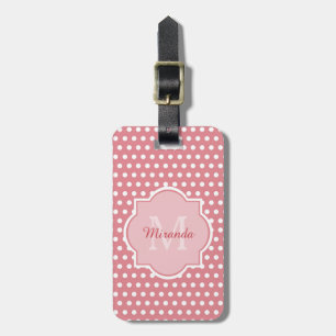 Niedliche rosa Polka-Punkte mit Monogramm und Gepäckanhänger
