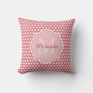 Niedliche rosa Polka-Punkte mit Monogramm und Name Kissen