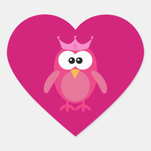 Niedliche rosa Prinzessin Owl Herz-Aufkleber