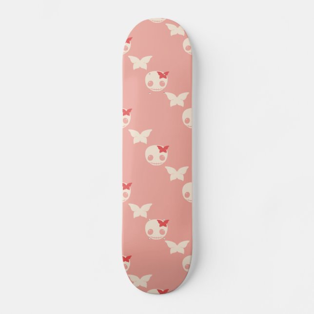Niedliche rosa Schädel Skateboard (Vorderseite)