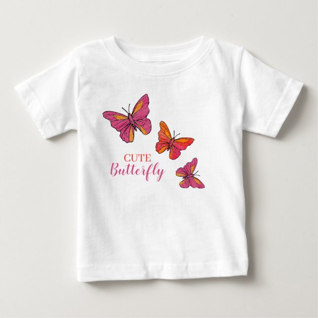 Niedliche rosa Schmetterlinge Baby T-shirt (Vorderseite)