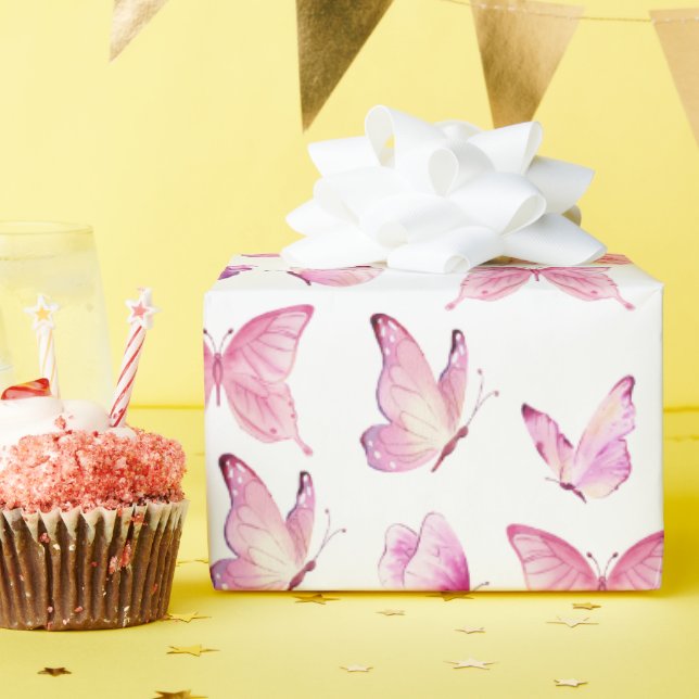 Niedliche rosa Schmetterlinge Geschenkpapier (Geburtstagsparty)