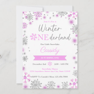 Niedliche Rosa Schneeflocke Winter Geburtstagspart Einladung