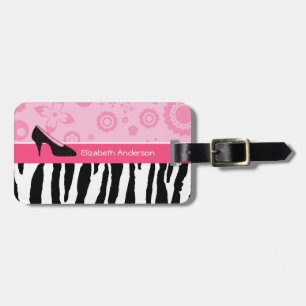 Niedliche rosa Schwarz-SchuheTrendy Zebra-Druck Gepäckanhänger