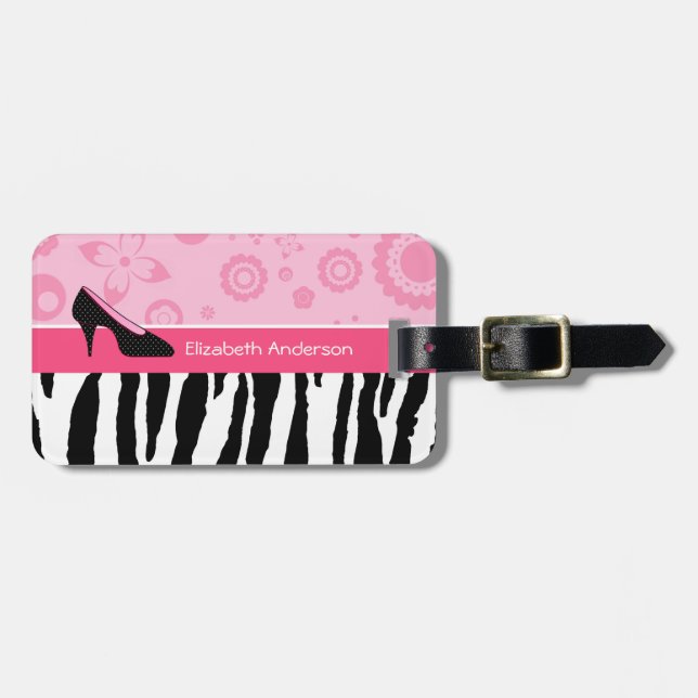 Niedliche rosa Schwarz-SchuheTrendy Zebra-Druck Gepäckanhänger (Vorderseite horizontal)