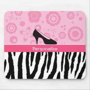 Niedliche rosa Schwarz-SchuheTrendy Zebra-Druck Mousepad