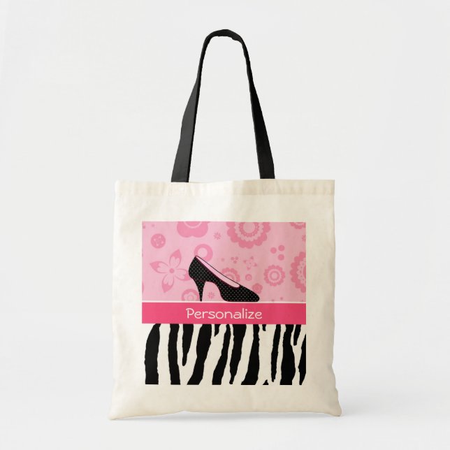Niedliche rosa Schwarz-SchuheTrendy Zebra-Druck Tragetasche (Vorne)