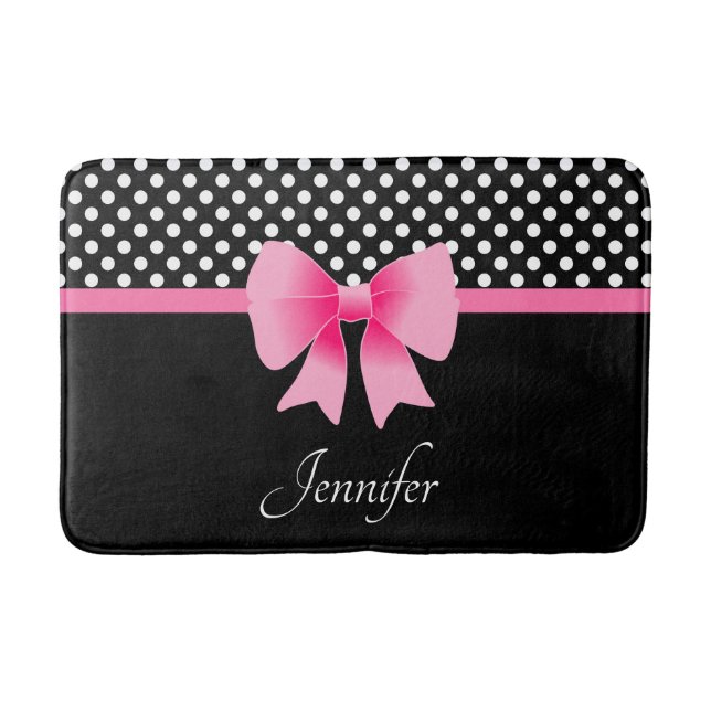 Niedliche rosa schwarze und weiße Polka-Punkte Badematte (Vorderseite)