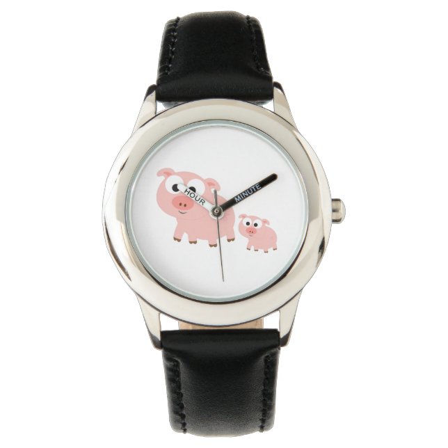 Niedliche Rosa Schweine Armbanduhr (Vorderseite)