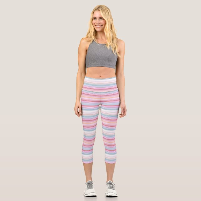 Niedliche, rosa Streifen Capri Leggings (Vorderseite)