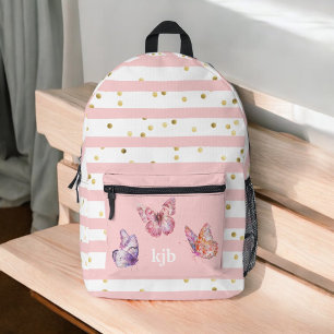 Niedliche rosa Streifen Dots Butterfells Monogram  Bedruckter Rucksack