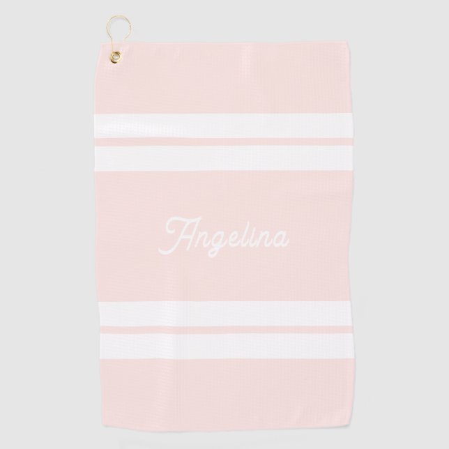 Niedliche Rosa Streifen Muster Personalisiert Golfhandtuch (Vorderseite)