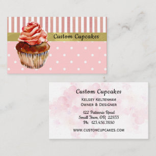 Niedliche rosa Streifen und Dosen Cupcake Bäckerei Visitenkarte