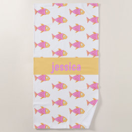 Niedliche rosa u. orange Fische, personalisiert Strandtuch
