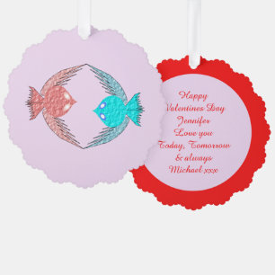 Niedliche Rosa und Blaue Liebe Vögel Custom Ornament Karte